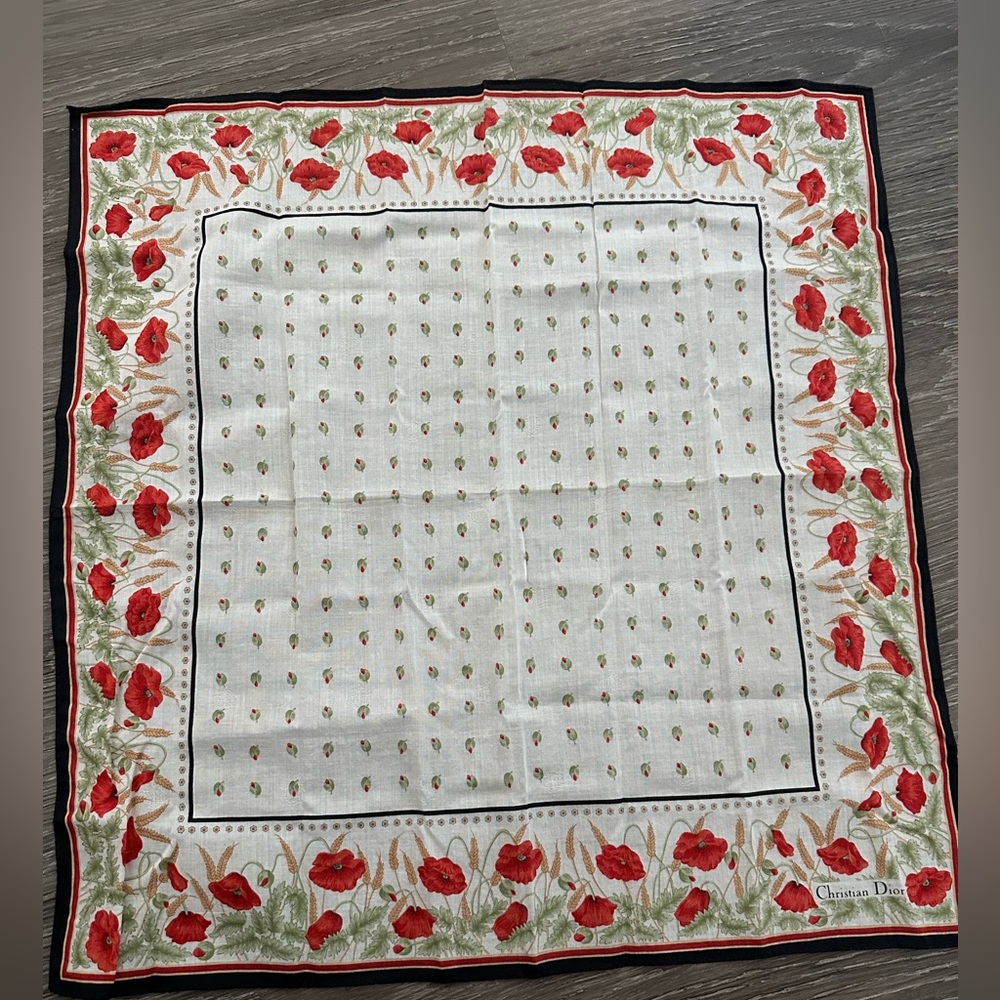 Vintage Christian Dior Floral  luxury cotton 80s 90s  18 x 18 Inches scarf